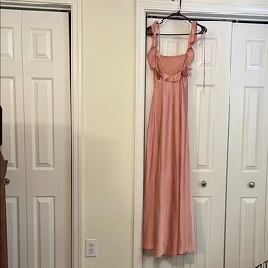 Astr Pink Satin Chemise with Ruched Neckline